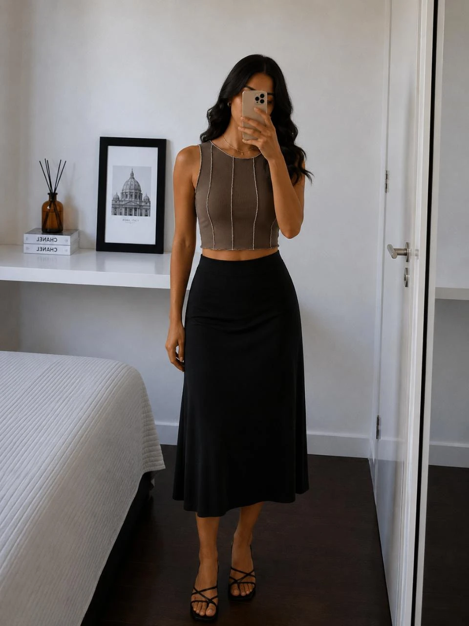 Top court/crop top marron Pimkie sans manches